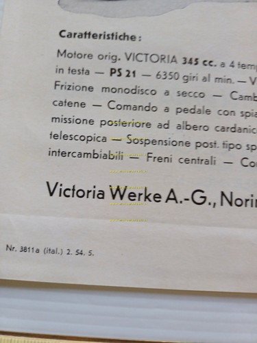 Victoria Bergmeister 350 1954 depliant originale italiano