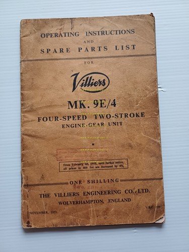 Villiers motore MK 9E/4 200 1955 manuale uso +cat. ricambi …