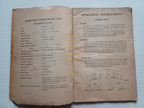 Villiers motore MK 9E/4 200 1955 manuale uso +cat. ricambi …