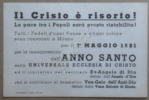 Volantino Universale Ecclesia di Cristo - Milano 1951