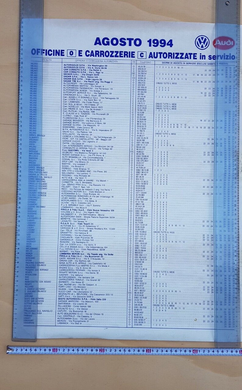 Volkswagen Audi concessionari aperti agosto 1994 manifesto poster originale