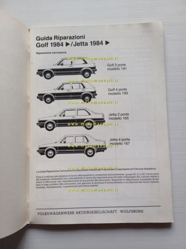 Volkswagen Golf Jetta 1984-85 manuale officina riparazione carrozzeria originale