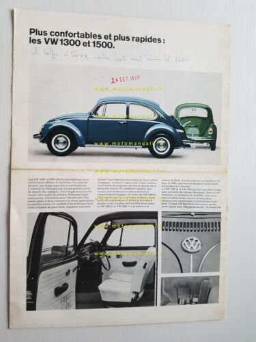 Volkswagen Maggiolino - 1300 - 1500 1969 depliant originale francese