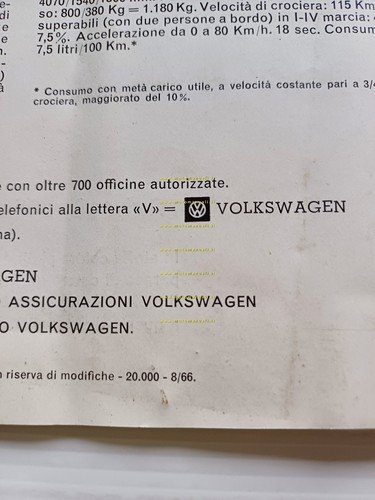 Volkswagen Maggiolino 1200 A 1966 depliant italiano originale