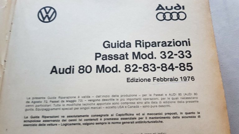 Volkswagen Passat Audi 80 1976 manuale officina riparazione originale italiano