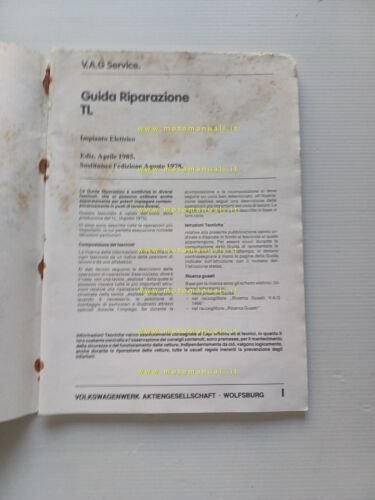 Volkswagen TL mod. 1985 manuale officina impianto elettrico italiano originale