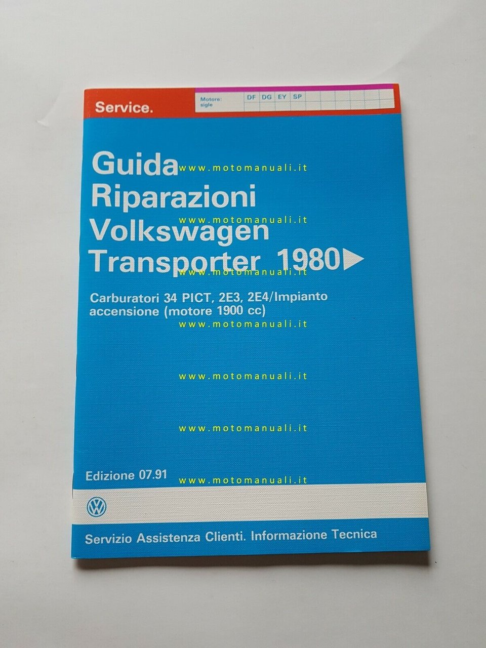 Volkswagen Transporter manuale riparazioni carburatori accensione 1980 originale