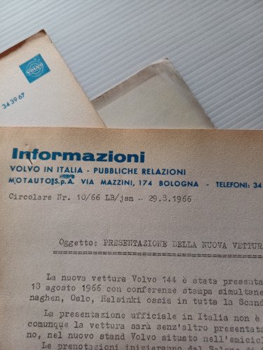 Volvo 144 1966 cartella stampa ITALIANO originale