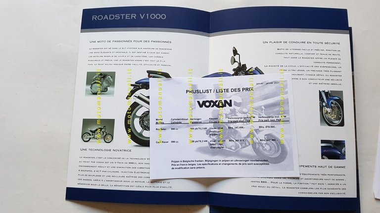 Voxan Roadster 1000 2001 depliant originale testo FRANCESE