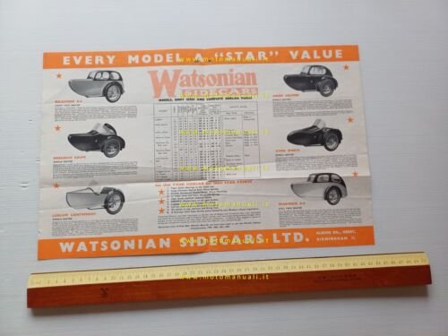 Watsonian catalogo produzione sidecar modelli 1952-53 depliant inglese originale