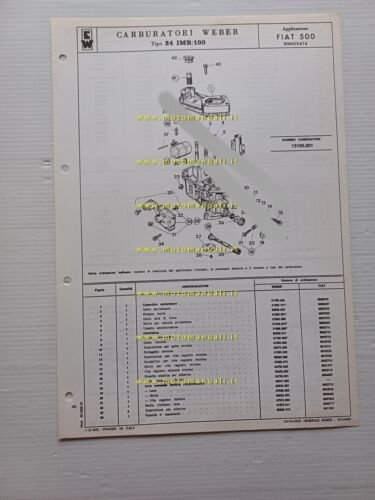 Weber carburatore 24 IMB 100 Fiat 500 Rinnovata 1972 catalogo …