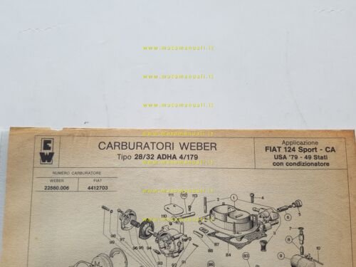 Weber carburatore 28-32 ADHA 4/179 Fiat 124 SPORT USA cond.1979 …