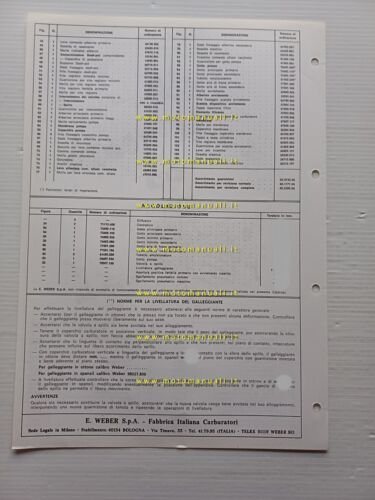 Weber carburatore 32 DATRA 10.200 Fiat X1.9 California 1977 catalogo …