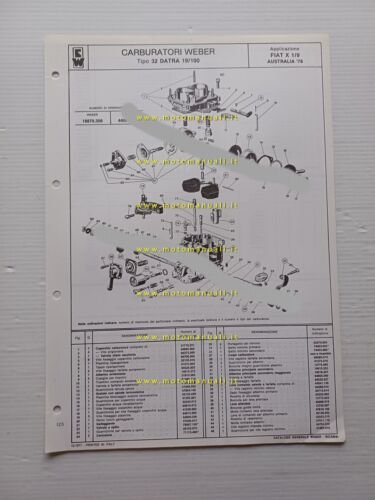 Weber carburatore 32 DATRA 19.100 Fiat X1.9 Australia 1978 catalogo …