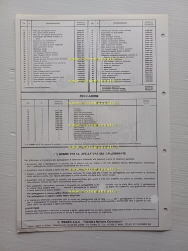 Weber carburatore 32 DATRA 19.100 Fiat X1.9 Australia 1978 catalogo …