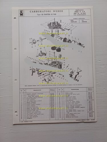 Weber carburatore 32 DATRA 8.100 Fiat X1.9 USA condizionat.1976 catalogo …