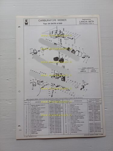 Weber carburatore 34 DATR 4.200 Lancia Beta Montecarlo 1976 catalogo …