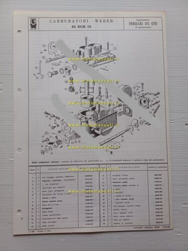 Weber carburatore 40 DCN 18 Ferrari 275 GTB 1967 catalogo …