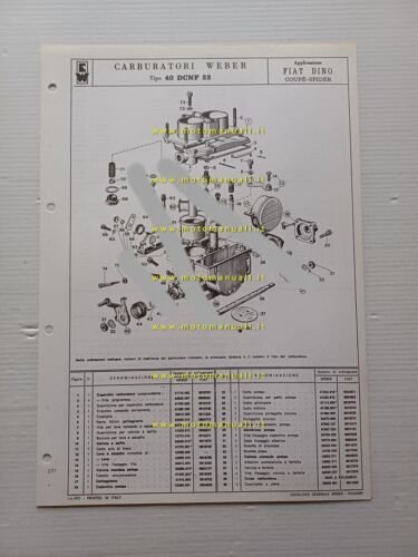 Weber carburatore 40 DCNF 22 Fiat Dino Spider Coup 1972 …