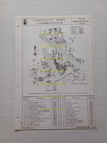Weber carburatore 40 DCNF 35-36-37-38 Ferrari Dino 308 GT4 1974 …