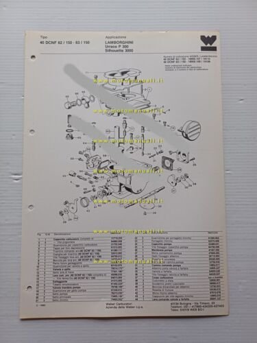 Weber carburatore 40 DCNF 62-63.150 Lamborghini Urraco 1980 catalogo ricambi