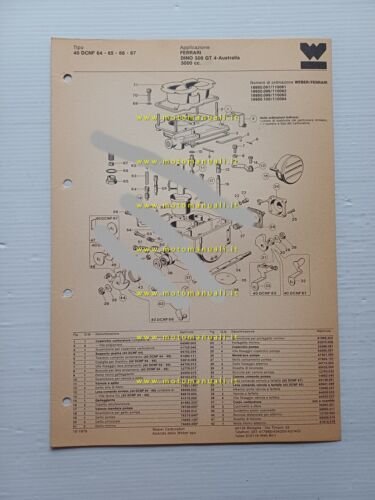 Weber carburatore 40 DCNF 64 Ferrari Dino 308 GT4 Australia '80 catalogo ricambi