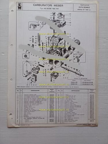 Weber carburatore 40 DCOE 106-7 Alfa Romeo Alfetta GT 1.6 …