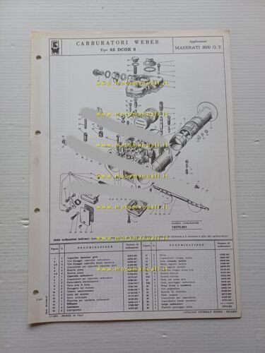 Weber carburatore 42 DCOE 8 MASERATI 3500 GT 1973 catalogo …