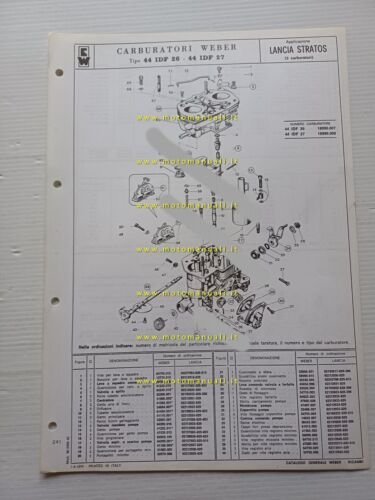 Weber carburatore 44 IDF 26-27 Lancia STRATOS 1974 catalogo ricambi …