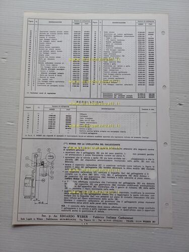 Weber carburatore 45 DFC 12 Fiat 130 catalogo ricambi +regolazioni