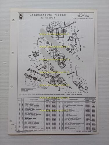 Weber carburatore 45 DFC 3 Fiat 130 Condizion.1973 catalogo ricambi …