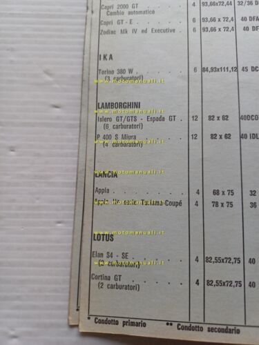 WEBER manuale officina Tabella Regolazioni Carburatori auto 1970 originale