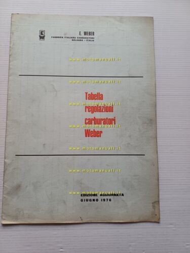WEBER manuale officina Tabella Regolazioni Carburatori auto 1976 originale
