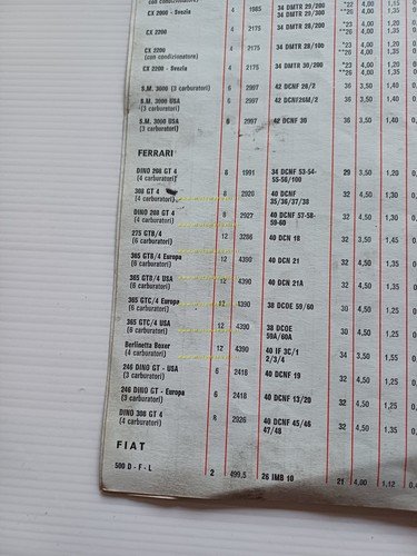 WEBER manuale officina Tabella Regolazioni Carburatori auto 1976 originale