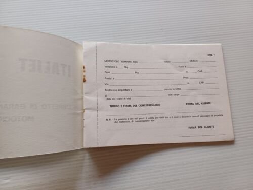 Yamaha - Italjet libretto tessera garanzia originale italiano anni 70