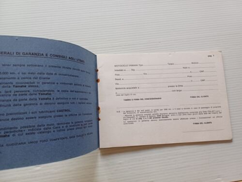 Yamaha 650 libretto tessera garanzia originale italiano anni 70
