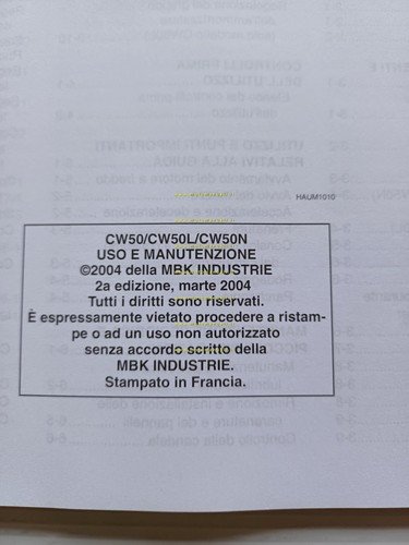 Yamaha BW'S 50 Naked 2B6 2004 manuale uso manutenzione originale …