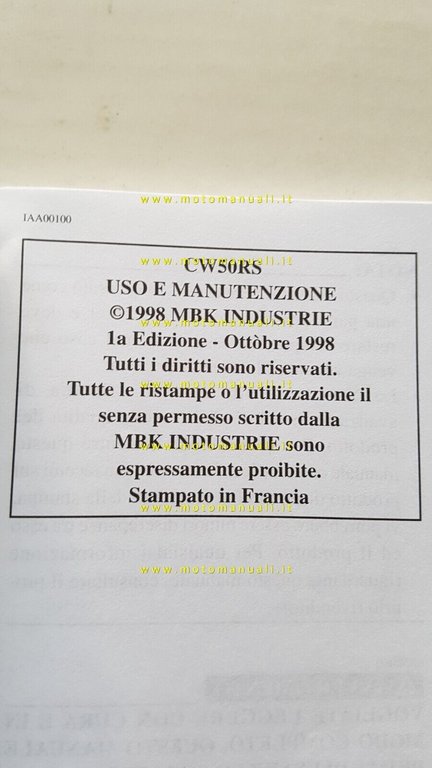 Yamaha BW's 50 Next Generation CW50RS 1998 manuale uso manutenzione …