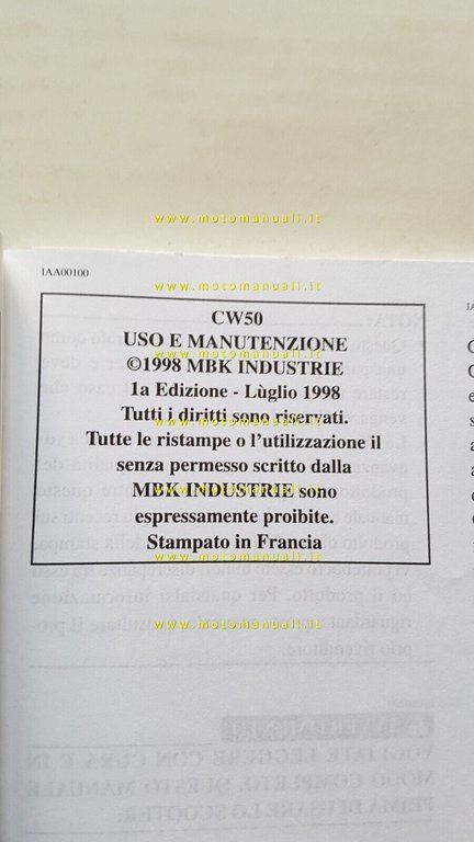 Yamaha BW's 50 Original CW50 1998 manuale uso manutenzione italiano …