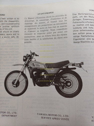 YAMAHA DT 400 - 250 1M1 1977 manuale officina INGLESE …