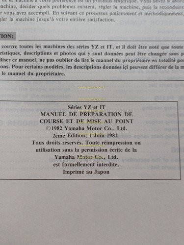 Yamaha elaborazione e messa punto moto cross 1982 manuale officina …
