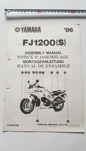 Yamaha FJ 1200 1986 manuale assemblaggio officina originale no riparazione