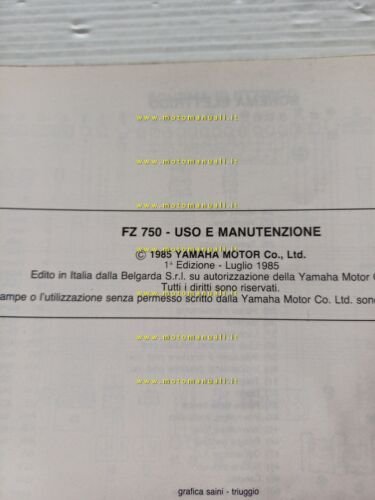 Yamaha FZ 750 1985 manuale uso manutenzione libretto ITALIANO originale