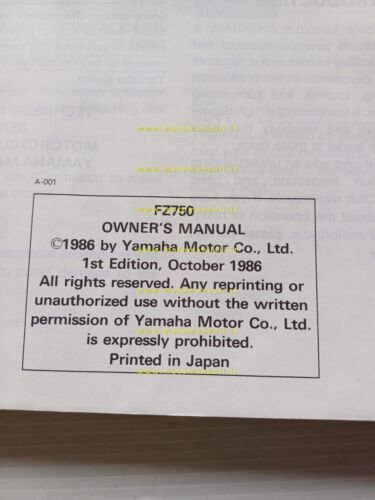 Yamaha FZ 750 1986 manuale uso manutenzione libretto originale ITALIANO