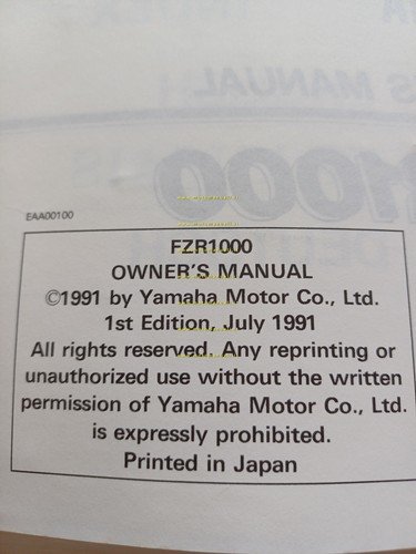 Yamaha FZR 1000 3GM 1991 manuale uso manutenzione libretto italiano …