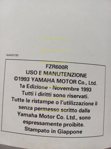 Yamaha FZR 600 R 1993-94 manuale uso manutenzione libretto originale …