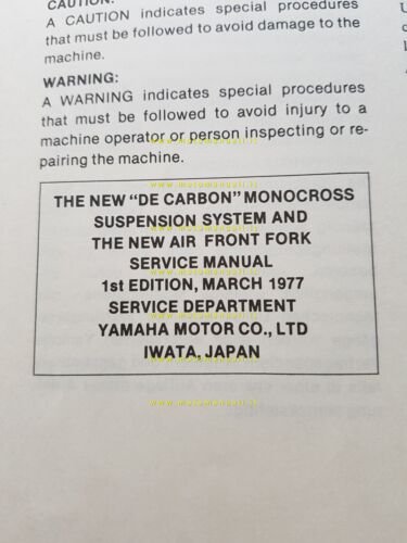 Yamaha modelli 1977 sospensioni - monocross De Carbon manuale officina …