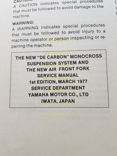 Yamaha modelli 1977 sospensioni - monocross De Carbon manuale officina …