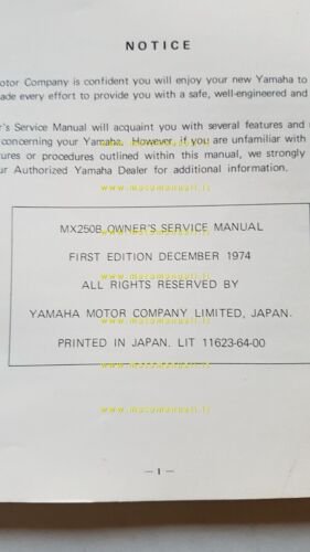 YAMAHA MX 250 B (YZ 250) 1974-75 manuale uso originale …