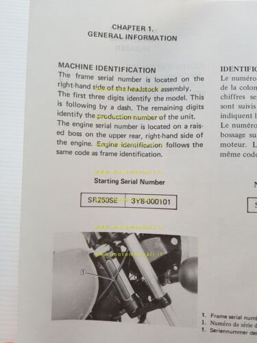 Yamaha SR 250 SE 3Y8 1980 manuale officina originale